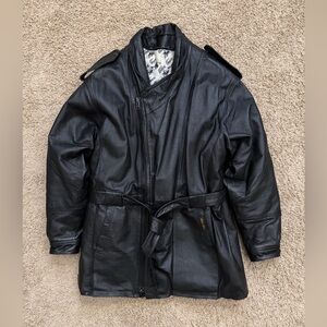 Vintage Golden Goose Leather Belted Trench Jacket Men's Large Black Full Zip